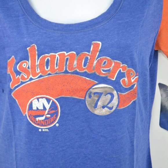 New York Islanders Scoop Neck T-Shirt, NHL Hockey Blue/Orange NEW - Picture 2 of 4